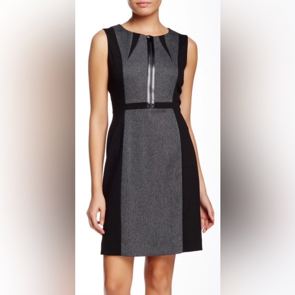 Size 10 Tahari Arthur S. Levine Chevron Print Black & Gray Dress